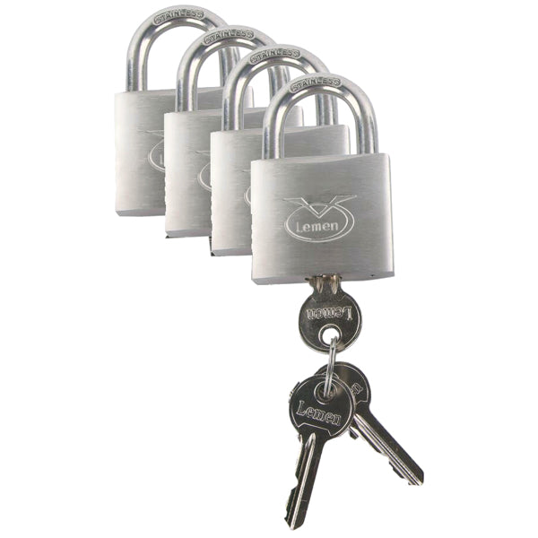 Vorhängeschlösser LEMEN 30mm, 4er Set mit 3 Hauptschlüsseln, 4 Stifte
