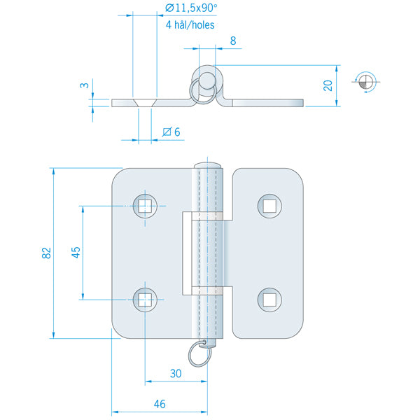Roca, Scharnier RF, 92x82mm, AISI 304