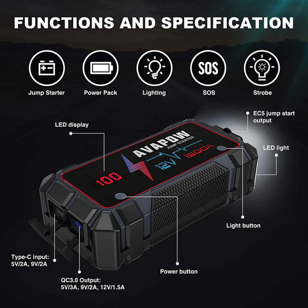 Avapow A9 jump starter 12V, peak 1500Amp