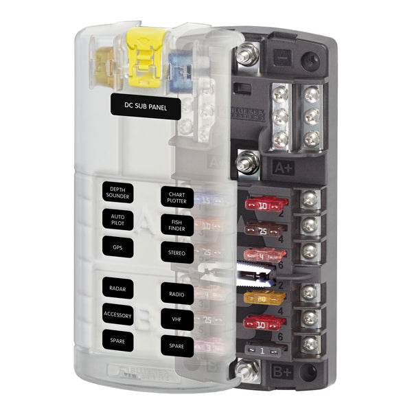 Blue Sea, Sicherungshalter 6+6 ATO/ATC, 30 A, 100 A max, 84,2 mm x 186,6 mm