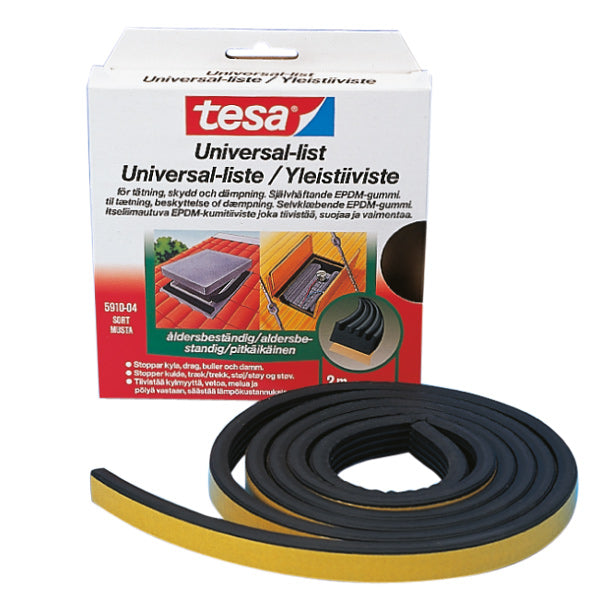 Tesa, Universalstreifen, 10x5mm, Selbstklebendes EPDM, 5,0 m, Schwarz