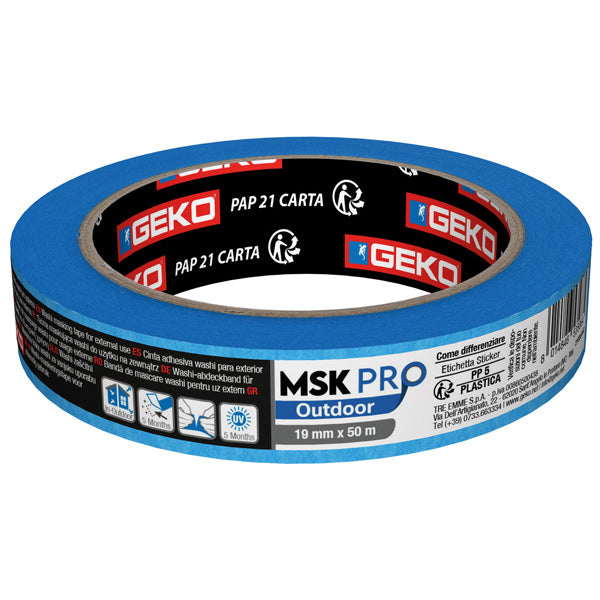 Geko Pro outdoor Blå afdækningstape, 5 mdr UVR. 19mm X 50M