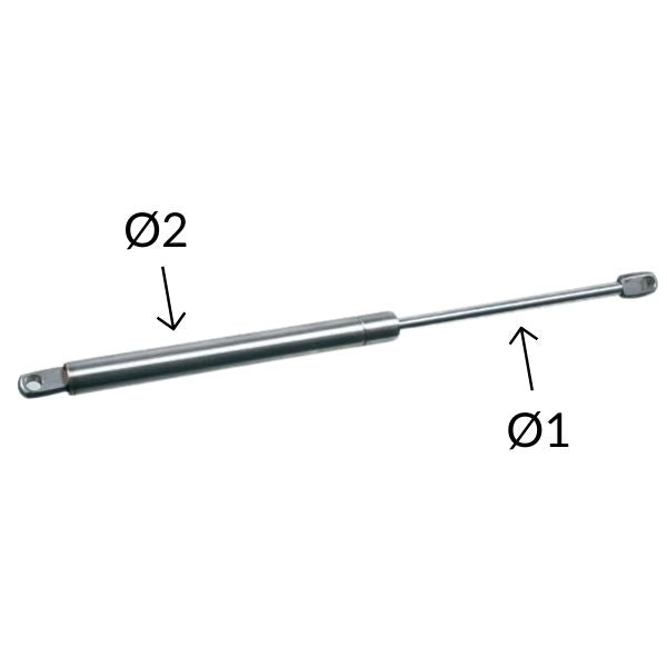 SeaTec gasdæmper installeret på en båd, viser cylinder Ø22mm og længde 900mm.