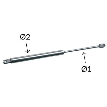 SeaTec gasdæmper installeret på en båd, viser cylinder Ø22mm og længde 900mm.