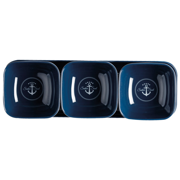 Marine Business, Snack-Set 27 x 9 cm, unzerbrechliches Melamin, navy blau/weiß
